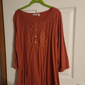 LOGO Lori Goldstein 1X Strawberry Henley Lace …
